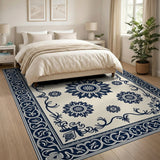 Blue and Teal Navy Sunflower Medallion Floral Area Rug