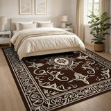 Ornate Brown Persian Border Area Rug