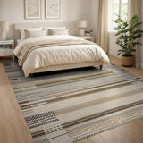 Beige Neutral Striped Woven Area Rug