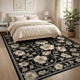 Vintage Black Ivory Floral Area Rug