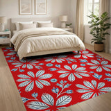 Vibrant Red Starburst Floral Area Rug