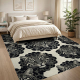 Stylized Leopard Heads Black White Area Rug
