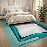 Layered Teal Geometric Modern Area Rug