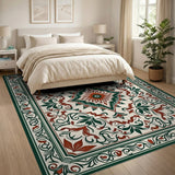 Elegant Green Red Persian Floral Area Rug