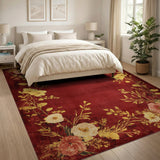 Red Vintage Floral Gold Area Rug