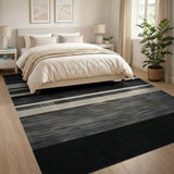 Black White Geometric Striped Woven Rug
