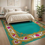 Ornate Teal Lotus Gold Border Rug