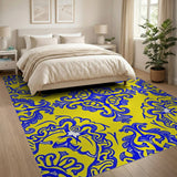 Royal Blue Persian Motifs on Golden Yellow Rug