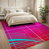 Bold Red Teal Grid Wave Area Rug