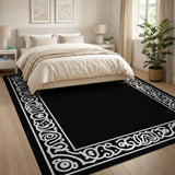 Black and White Ornate Black White Border Area Rug