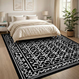 Ornate Black White Persian Area Rug