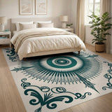Teal Mandala Sunburst Area Rug with Ornate Frames