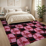Bold Pink Red Geometric Pattern Area Rug