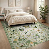 Green Vintage Green Butterfly Floral Area Rug