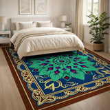 Emerald Peacock Mandala Oriental Rug