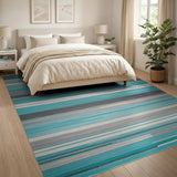 Teal Grey Striped Geometric Area Rug
