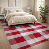 Rustic Farmhouse Red Gingham Plaid Farmhouse Area Rug