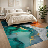 Teal Orange Marble Abstract Area Rug