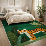 Emerald Green Cartoon Tiger Area Rug