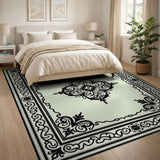 Black and White Ornate Black Medallion Persian Area Rug