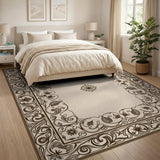 Elegant Beige Rug with Ornate Persian Border
