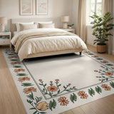 Beige and Neutral Vintage Floral Border Beige Area Rug