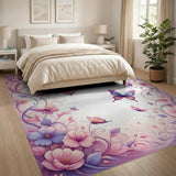 ODIKA Floral Butterfly Pink & Purple Washable Area Rug, Low Pile Non-Slip & Pet Friendly