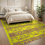 Vibrant Yellow Purple Heritage Tribal Area Rug
