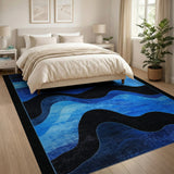 Blue and Teal Cascading Blue Waves Abstract Area Rug