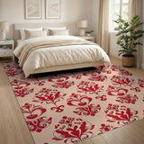 Red Elegant Red Floral Damask Area Rug