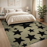 Distressed Black Star Beige Area Rug