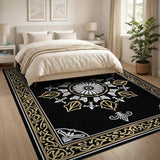 Ornate Black Gold Persian Medallion Area Rug