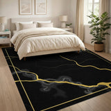 Golden Kintsugi Crack Black Area Rug