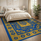 Ornate Blue Gold Traditional Persian Rug