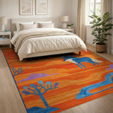 Orange Desert Blue Foxes Southwestern Rug