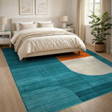 Teal and Orange Curved Geometric Area Rug