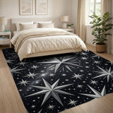 Shimmering Silver Stars Black Area Rug