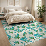 Teal Foliage Bloom Area Rug