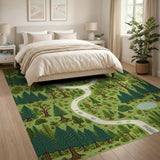 ODIKA Forest Adventure Washable Kids Play Rug - Low Pile Woodland Map Area Rug