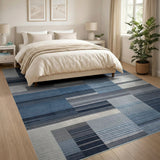 Modern Blue Geometric Striped Area Rug