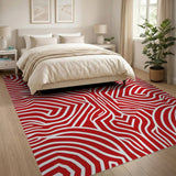 Geometric Modern Red Bold Red Wavy Geometric Area Rug