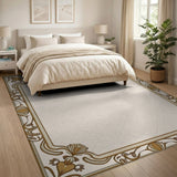 Ornate Gold Floral Border Beige Area Rug