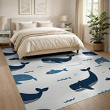 Playful Navy Whale Fish Ocean Rug