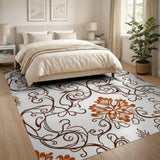 Vintage Orange Floral Scroll Area Rug