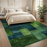 Modern Teal Green Geometric Block Area Rug