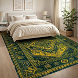 Teal Green Gold Heritage Tribal Area Rug