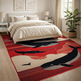 Red Humpback Whale Silhouette Area Rug