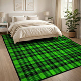 Green Geometric Modern Vibrant Green Black Plaid Area Rug