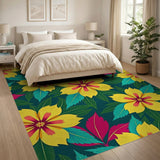 Vibrant Yellow Hibiscus Floral Area Rug