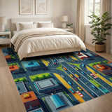 Vibrant City Intersection Aerial View Area Rug